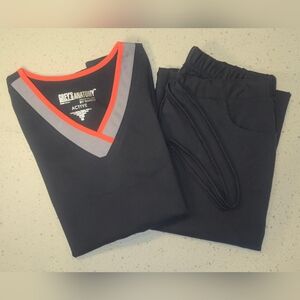 Grey's Anatomy Black Scrub Set with Coral and Gray Trim